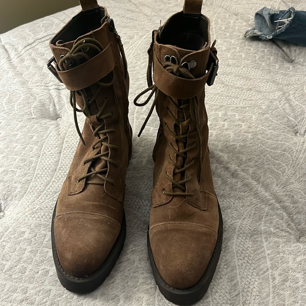 Beige suede combat boot
